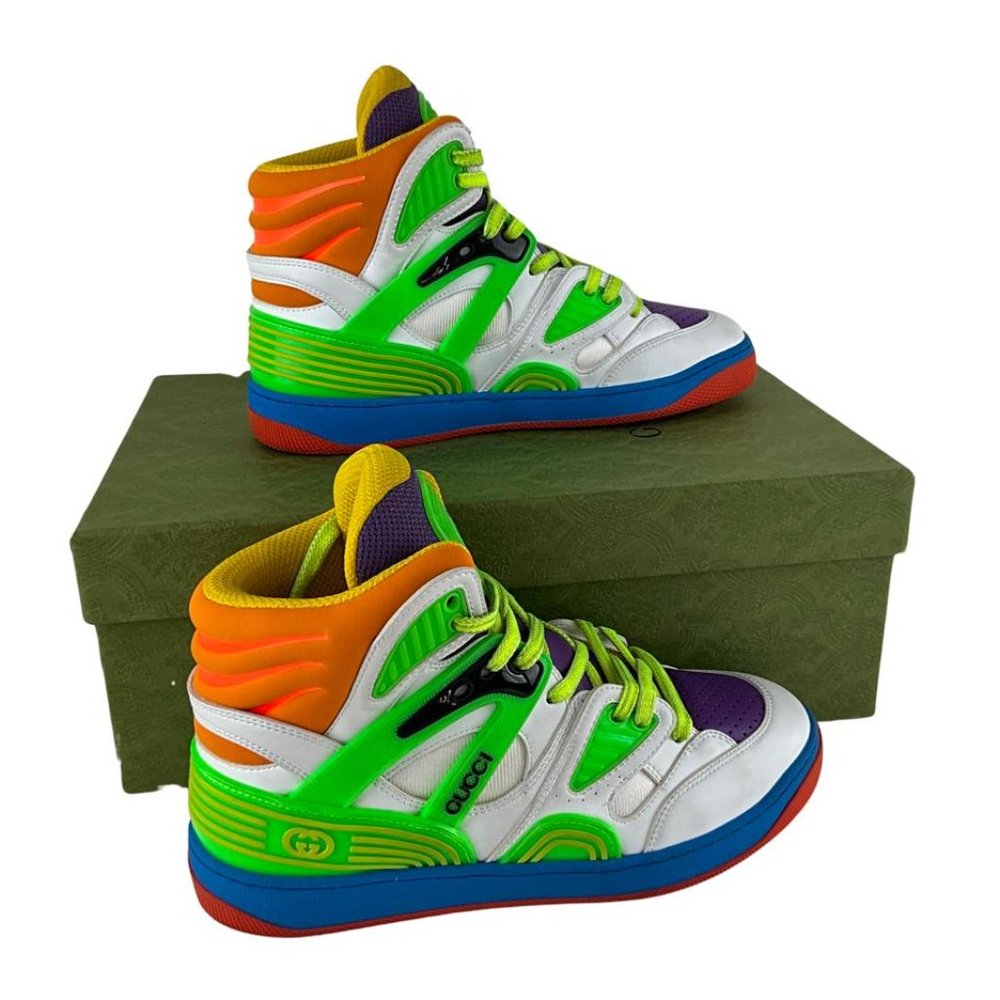 Gucci Women's Basket High Top Basketball Sneakers Multicolor Sz 37.5
